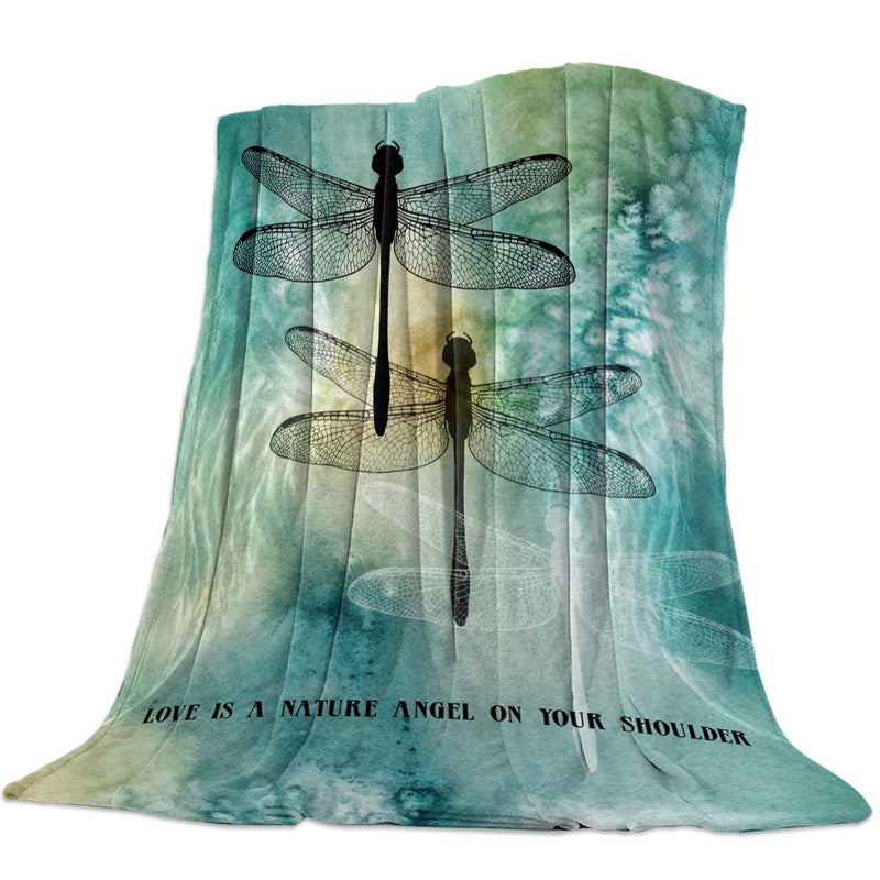 SODIKA Flannel Fleece Light Weight Luxurious Super Soft Cozy Fuzzy Throw Blanket for Couch Chair All Seasons,Love is A Nature Angel On Your Shoulder Ink Dtyle Dragonfly Painting 40"x50" - Image 1